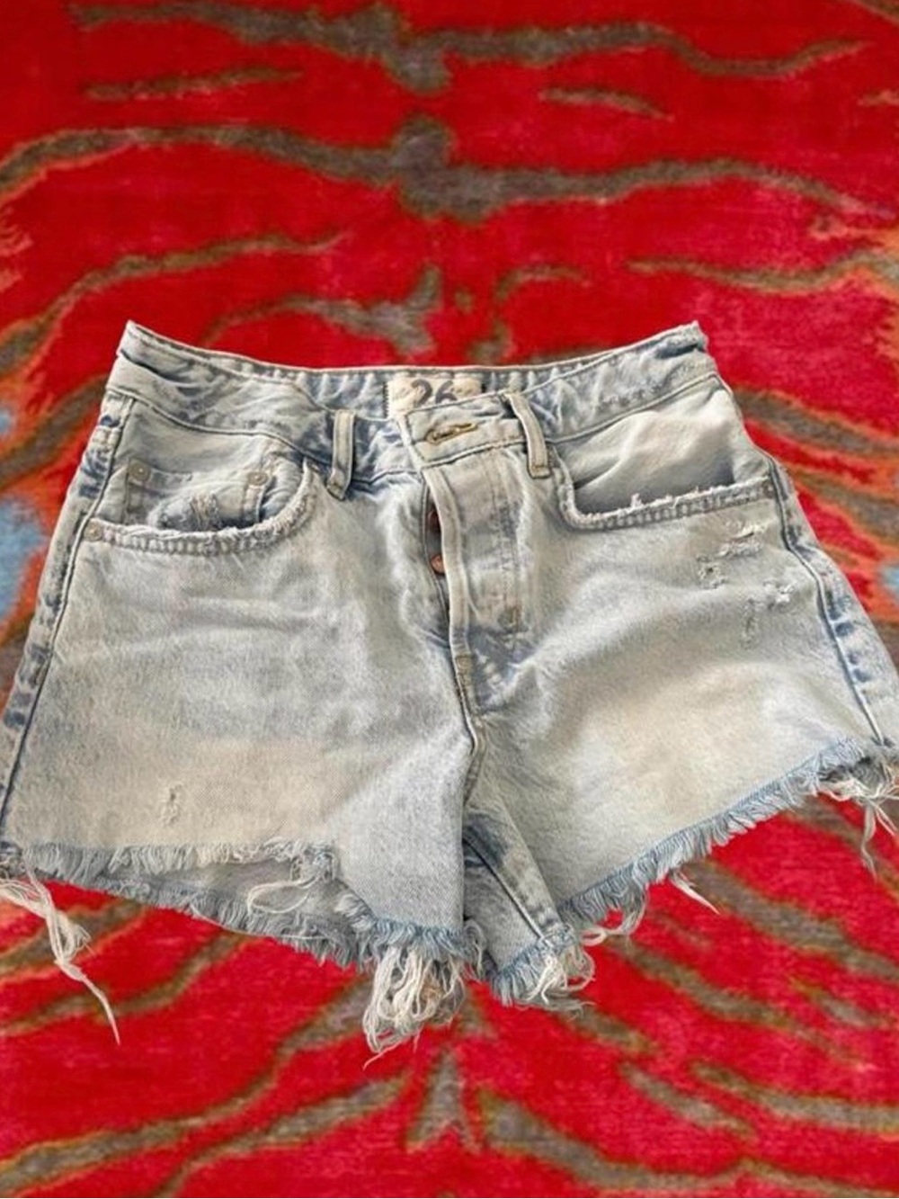 Free People Light Blue Distressed High-Rise Jean Shorts